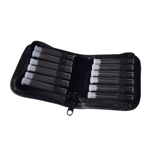 Taschenapotheke aus Rinderleder für 12 Röhrchen schwarz mit Klarglasröhrchen
