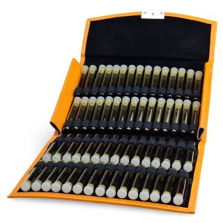 Taschenapotheke für 60 Glasröhrchen orange mit Braunglasröhrchen