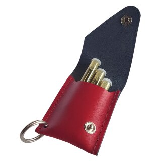 Schlüsselanhänger für 3 Röhrchen - rot mit Braunglasröhrchen