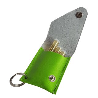 Schlüsselanhänger für 3 Röhrchen - grün mit Braunglasröhrchen