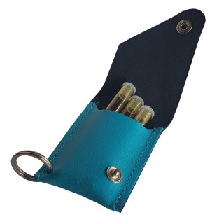 Schlüsselanhänger für 3 Röhrchen - hellblau mit Braunglasröhrchen