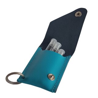 Schlüsselanhänger für 3 Röhrchen - hellblau mit Klarglasröhrchen